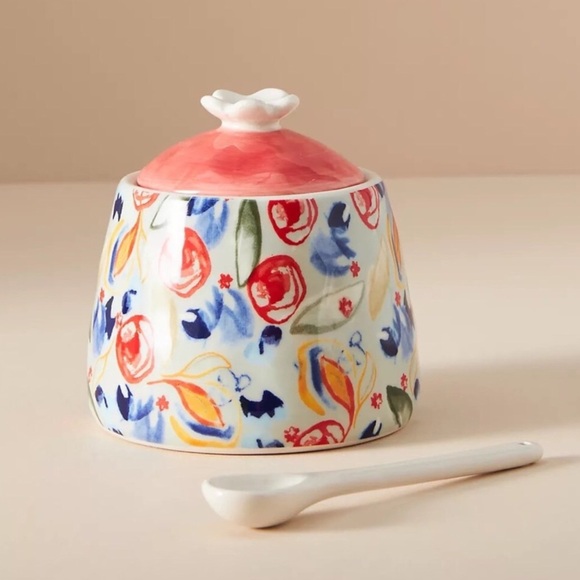 Anthropologie Luna Sugar Bowl Handpainted Glazed Stoneware NIB NWT RARE
